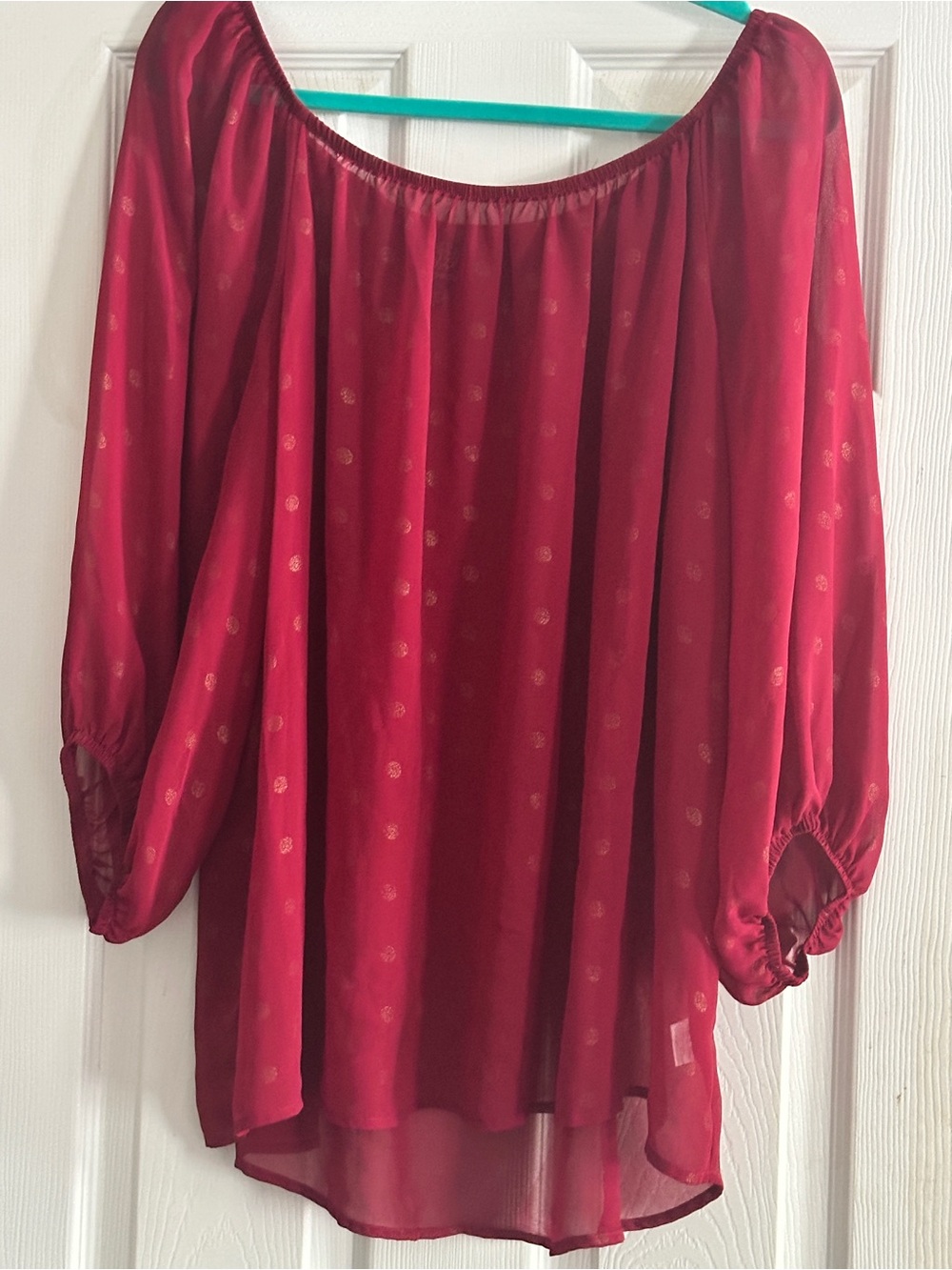 bobeau Red Off-Shoulder Dot-Print Tunic